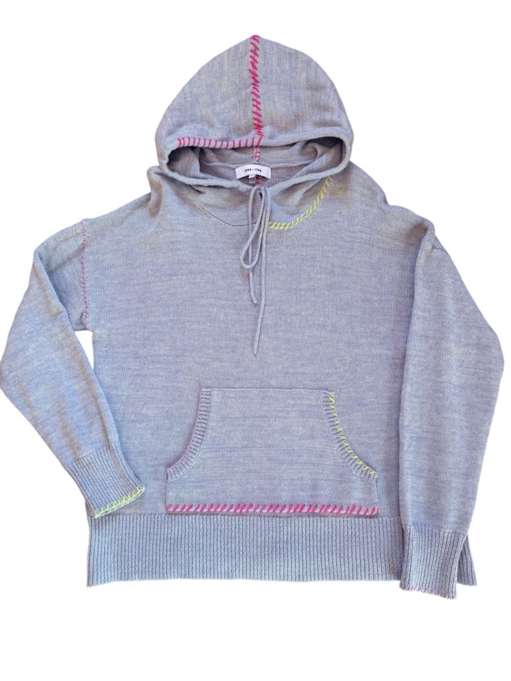 John and Jenn Hoodie Sweater Cotton Knit Contrast Stitch Details Womens Large